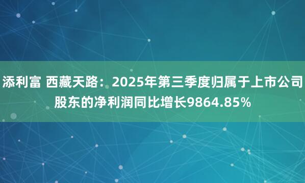 添利富 西藏天路：2025年第三季度归属于上市公司股东的净利润同比增长9864.85%